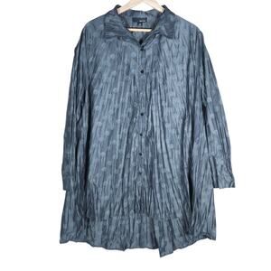 Sun Kim Tunic Jacket Medium Gray Pleated Polka Dot Button Down Artsy Boho Chic